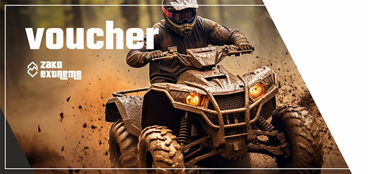 The ZakoExtreme voucher artwork: a quad riding through flying mud, the word “voucher” and the company logo